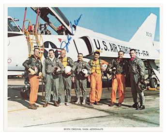 (ASTRONAUTS--GEMINI--APOLLO.) Group of three color Photographs Signed, or Signed and Inscribed.